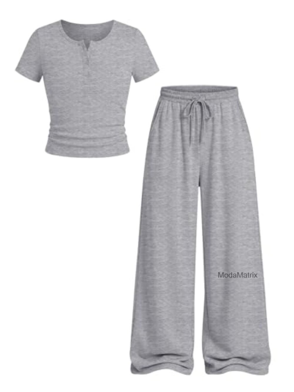 Girls 2 Piece Outfit Short Sleeve Henley Top & Wide Leg Pants Set Kids Casual
